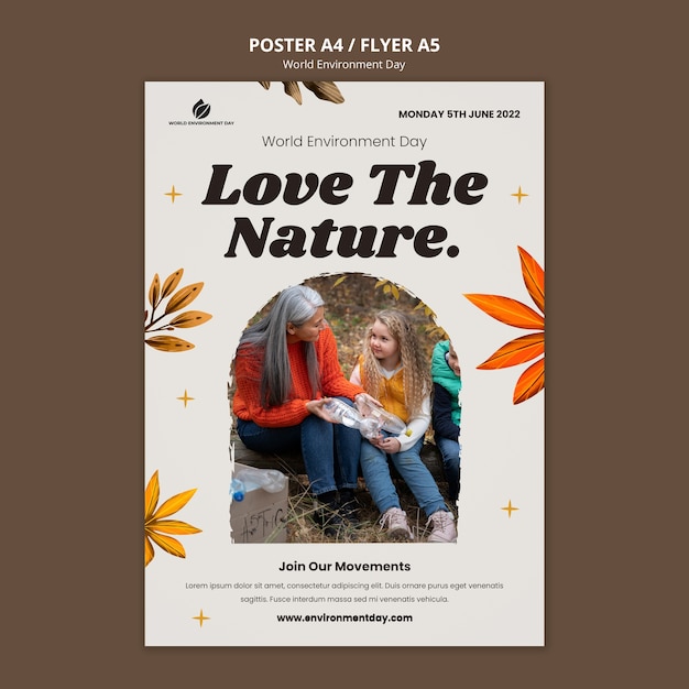 Plantilla de póster vertical del día mundial del medio ambiente con madre enseñando a su hija