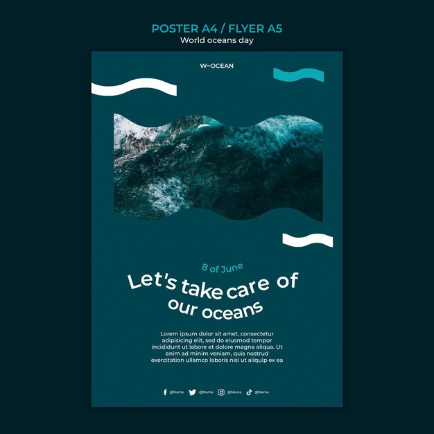 Plantilla de póster vertical del día mundial de los océanos