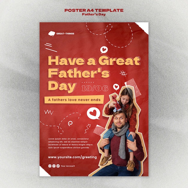 Plantilla de póster vertical del día del padre con corazones