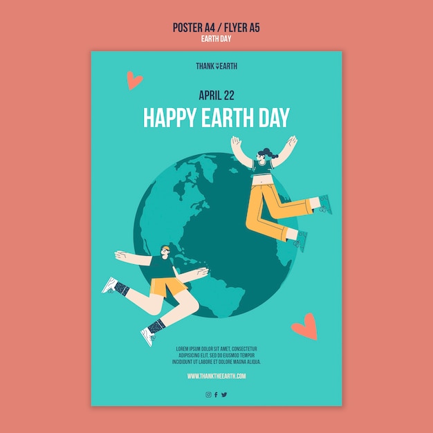 PSD gratuito plantilla de póster vertical para el día de la tierra con personas y planeta