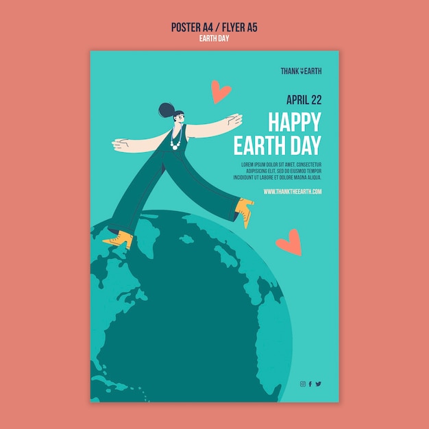 PSD gratuito plantilla de póster vertical para el día de la tierra con personas y planeta