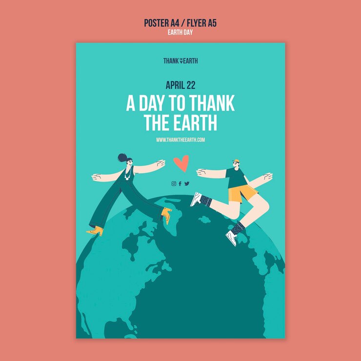 PSD gratuito plantilla de póster vertical para el día de la tierra con personas y planeta