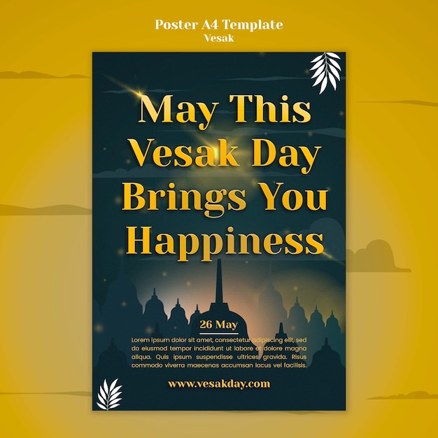PSD gratuito plantilla de póster vertical del día de vesak con estatua meditadora