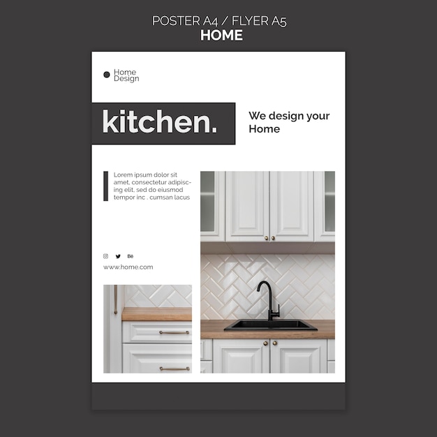 PSD gratuito plantilla de póster vertical para el diseño de interiores de una casa con muebles