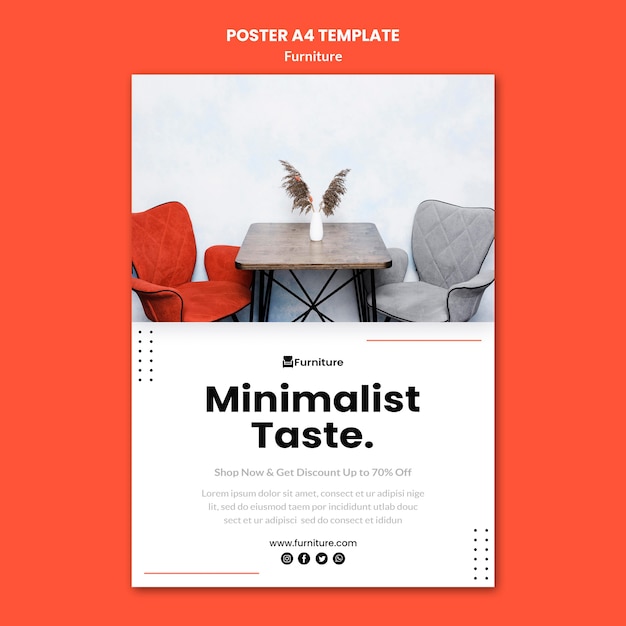 PSD gratuito plantilla de póster vertical para diseños de muebles minimalistas.