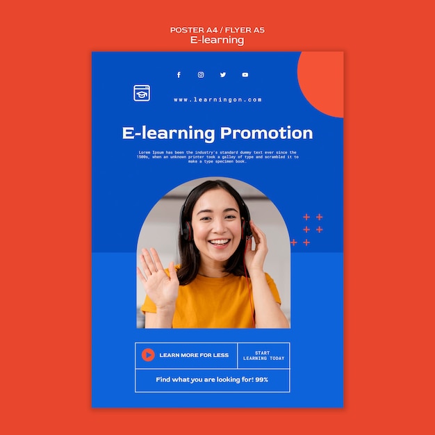 Plantilla de póster vertical de e-learning y clases a distancia en línea