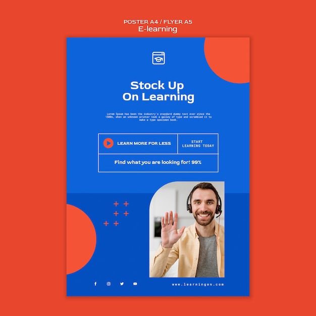 PSD gratuito plantilla de póster vertical de e-learning y clases a distancia en línea