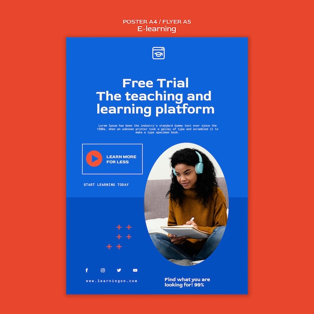 PSD gratuito plantilla de póster vertical de e-learning y clases a distancia en línea