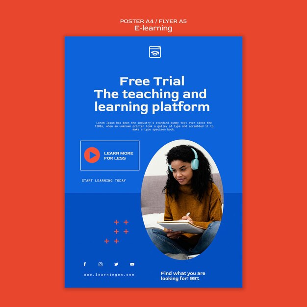 Plantilla de póster vertical de e-learning y clases a distancia en línea