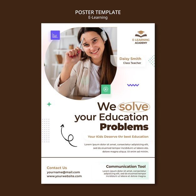 Plantilla de póster vertical de e-learning y clases a distancia en línea