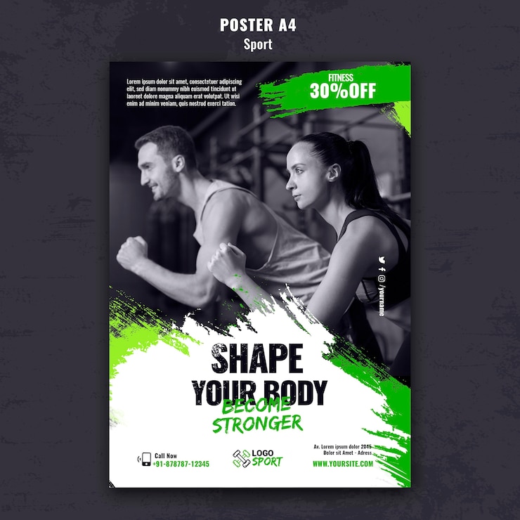 PSD gratuito plantilla de póster vertical para ejercicio y entrenamiento de gimnasia.
