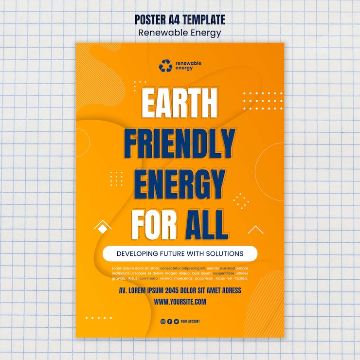 PSD gratuito plantilla de póster vertical de energía renovable con diseño abstracto