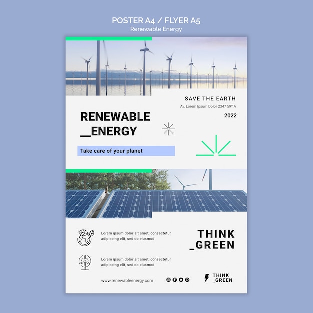 PSD gratuito plantilla de póster vertical de energía renovable y sostenible.