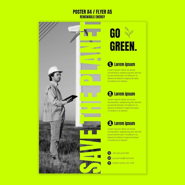 PSD gratuito plantilla de póster vertical de energía renovable