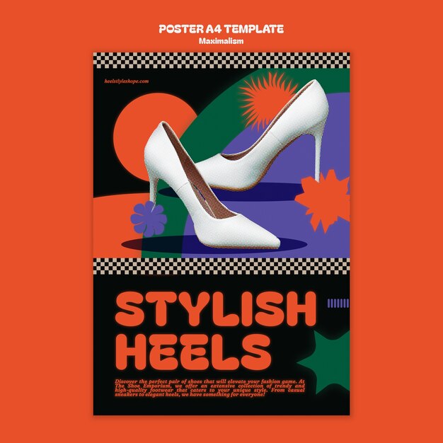 Plantilla de póster vertical en estilo maximalismo.