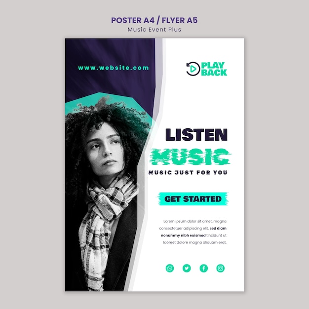 PSD gratuito plantilla de póster vertical para evento musical