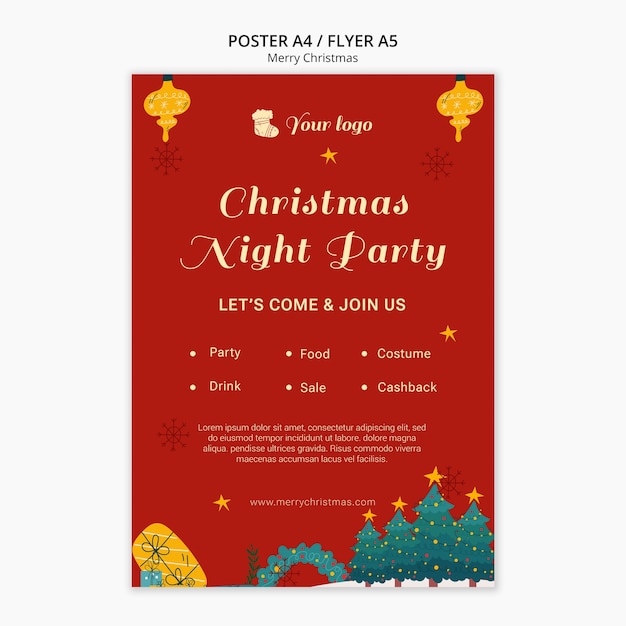 PSD gratuito plantilla de póster vertical de fiesta de navidad
