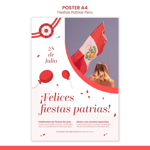 PSD gratuito plantilla de póster vertical de fiestas patrias con diseño de globos