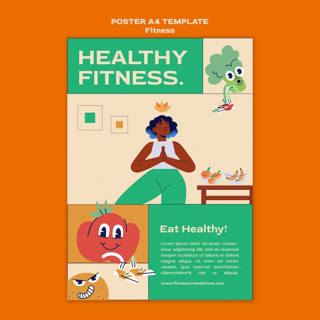 Plantilla de póster vertical de fitness y salud.
