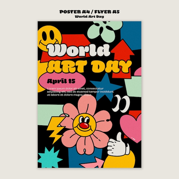 Plantilla de póster vertical floral para el día mundial del arte