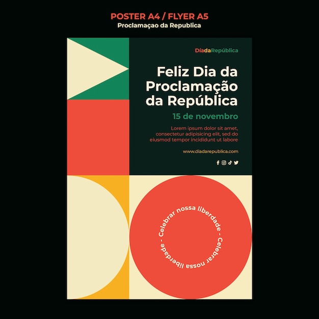 Plantilla de póster vertical geométrico para la celebración de proclamacao da republica