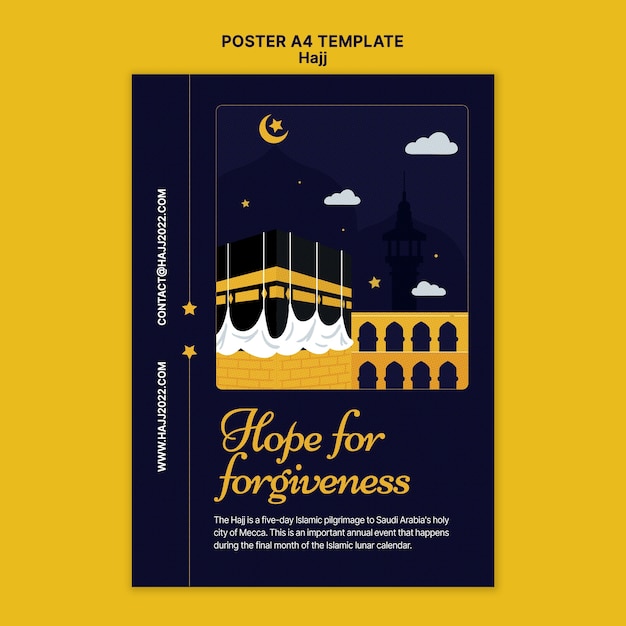 PSD gratuito plantilla de póster vertical de hajj con la meca