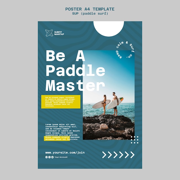 Plantilla de póster vertical de lecciones de paddle surf