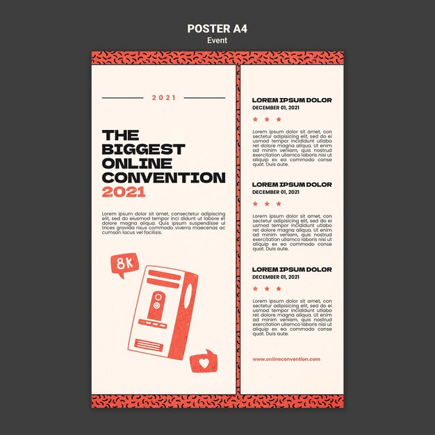 Plantilla de póster vertical para la mayor convección en línea de 2021