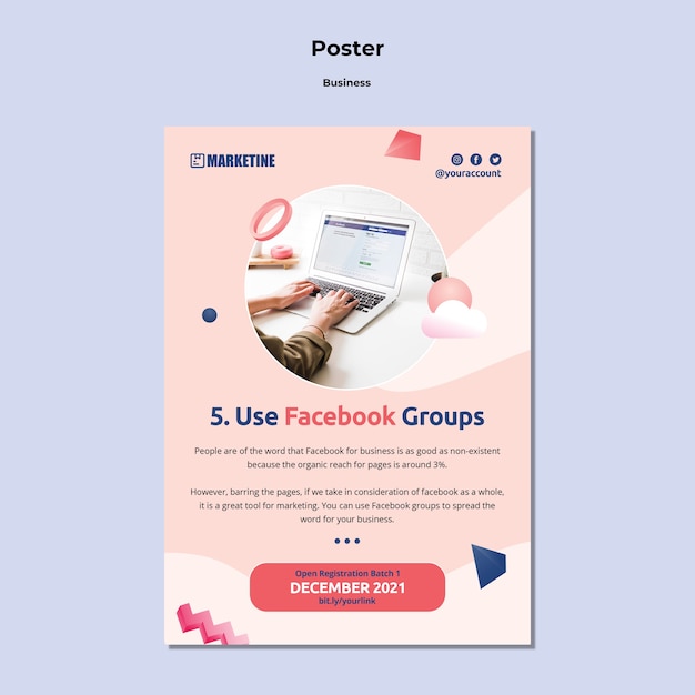 Plantilla de póster vertical para negocios de marketing con formas geométricas