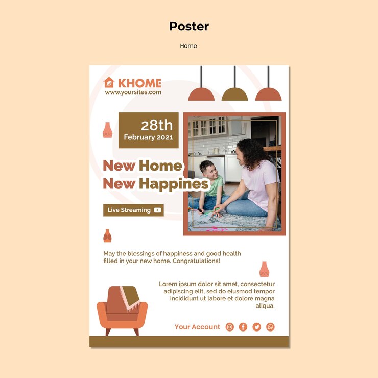 PSD gratuito plantilla de póster vertical para nueva casa familiar