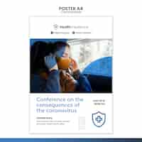 PSD gratuito plantilla de póster vertical para la pandemia de coronavirus con máscara médica