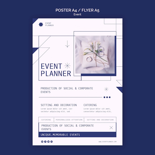 PSD gratuito plantilla de póster vertical para la planificación de eventos sociales y corporativos.