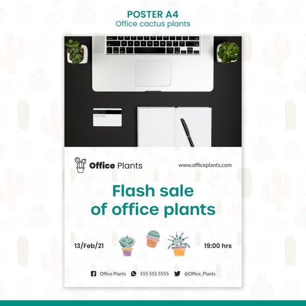 Plantilla de póster vertical para plantas de espacio de trabajo de oficina