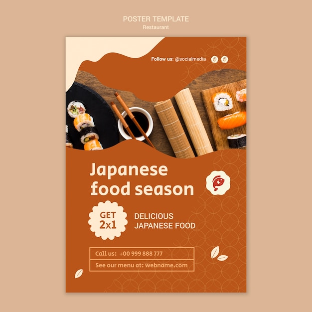 PSD gratuito plantilla de póster vertical de restaurante de comida japonesa