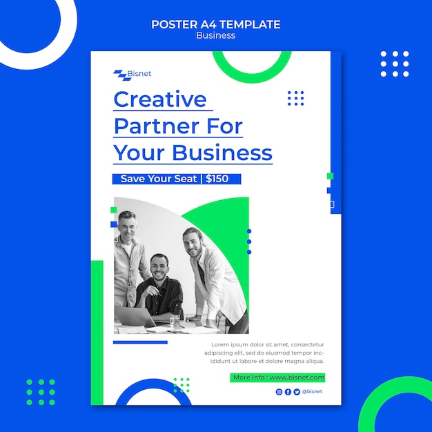 Plantilla de póster vertical para solución empresarial con foto monocromática