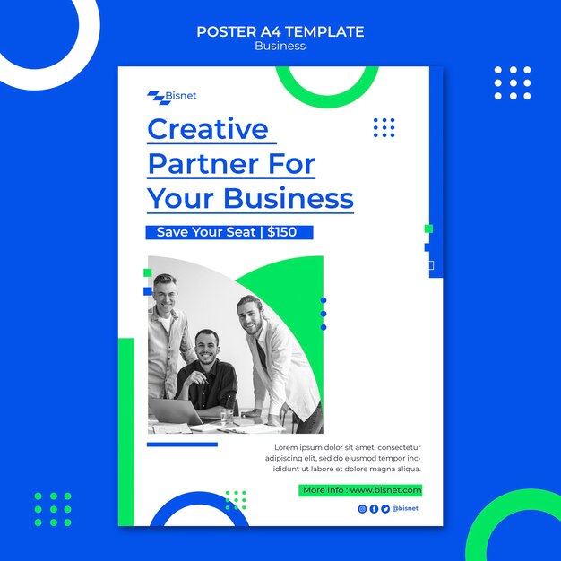 Plantilla de póster vertical para solución empresarial con foto monocromática