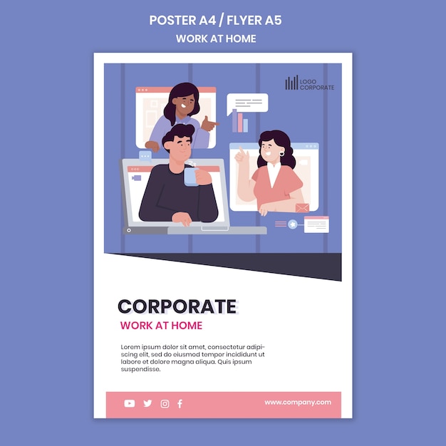 PSD gratuito plantilla de póster vertical para trabajar desde casa