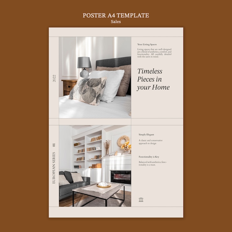 PSD gratuito plantilla de póster vertical de ventas de decoración de interiores con muebles