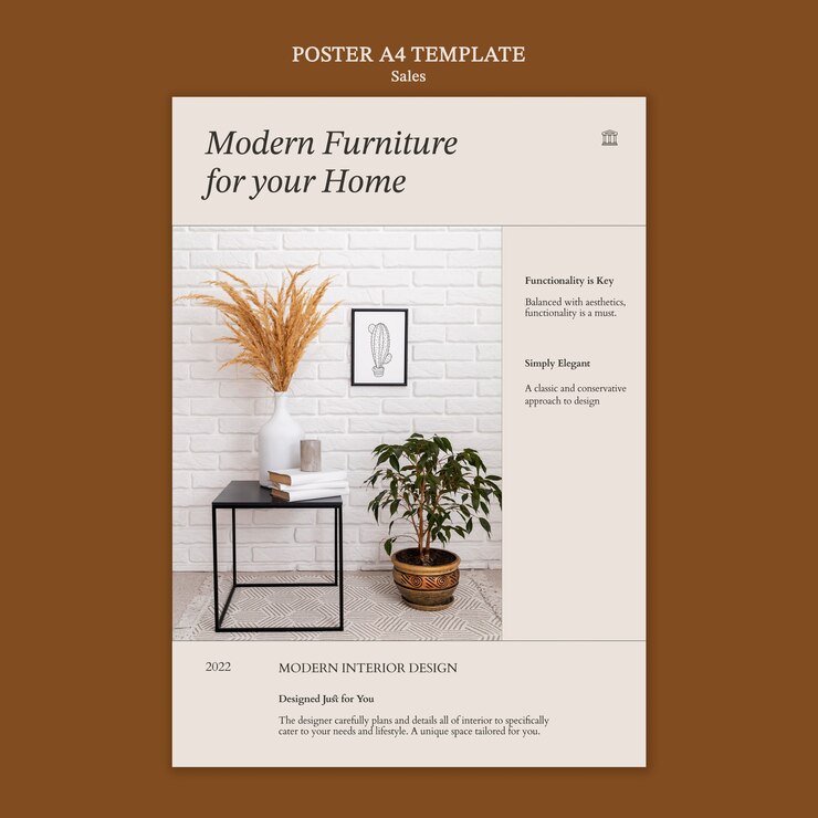 PSD gratuito plantilla de póster vertical de ventas de decoración de interiores con muebles