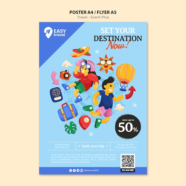 PSD gratuito plantilla de póster vertical de viajes y aventuras.