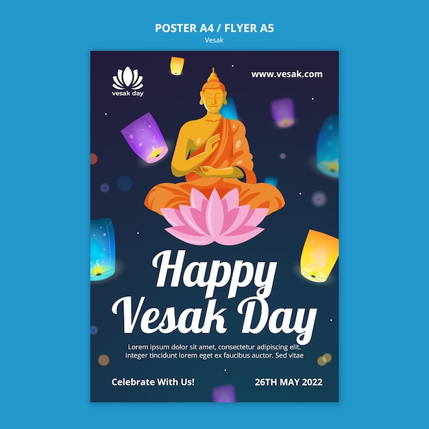 Plantilla de póster vesak de diseño plano