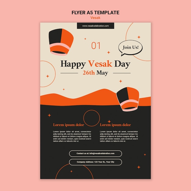 PSD gratuito plantilla de póster vesak de diseño plano