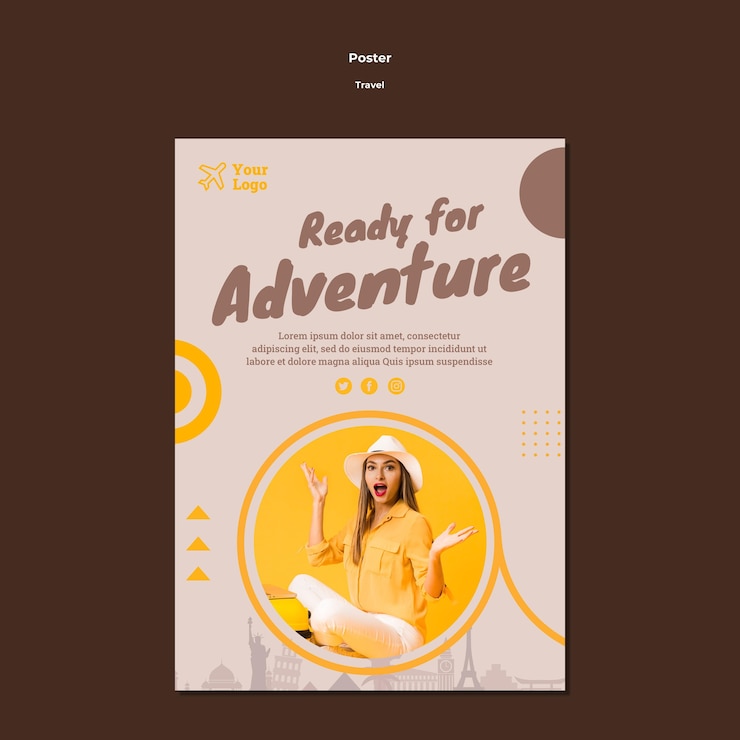 PSD gratuito plantilla de póster para viajar en tiempo de aventura.