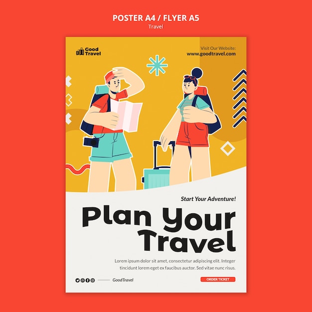 Plantilla de póster de viaje de diseño plano