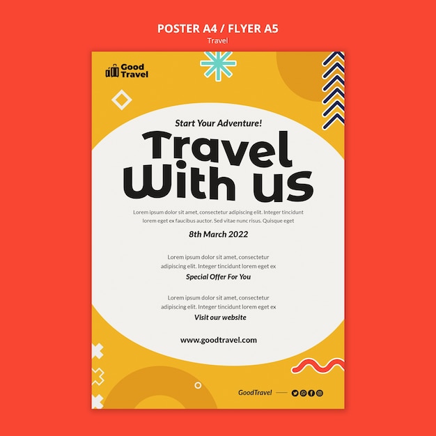 PSD gratuito plantilla de póster de viaje de diseño plano