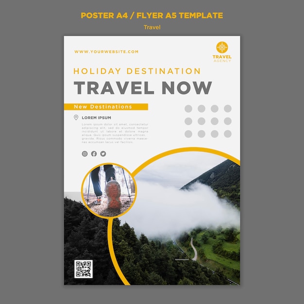 Plantilla de póster de viaje vertical con paisaje natural