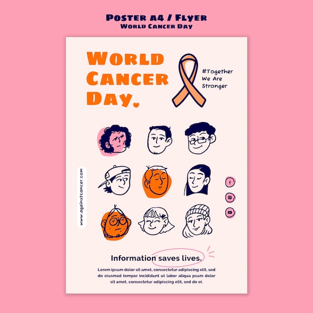 Plantilla de póster y volante del día mundial contra el cáncer PSD gratuito