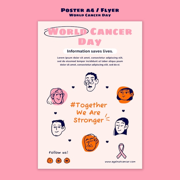 Plantilla de póster y volante del día mundial contra el cáncer PSD gratuito