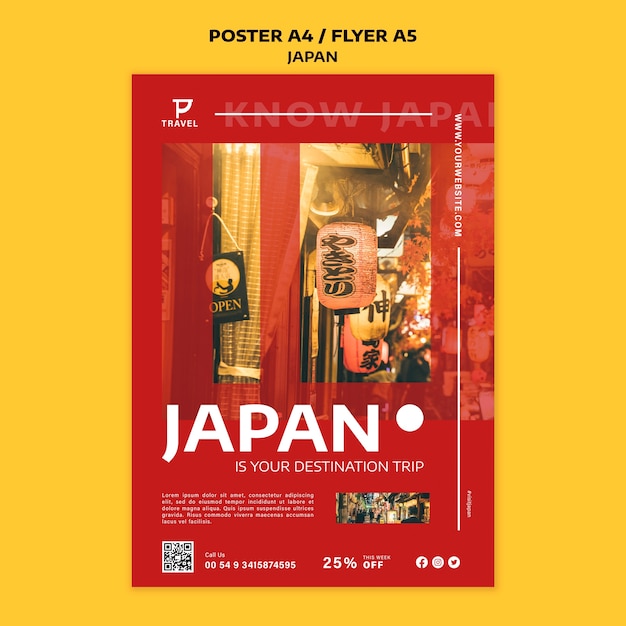 Plantilla de póster y volante de diseño plano de japón