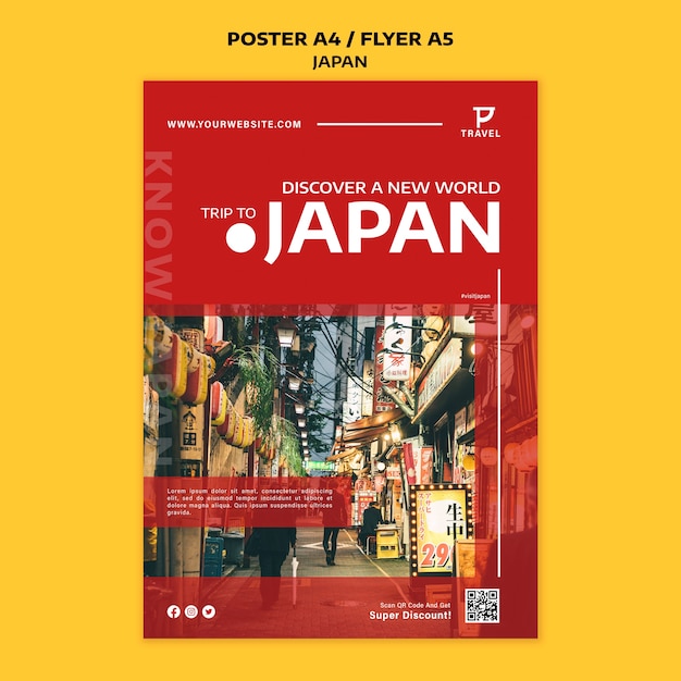 Plantilla de póster y volante de diseño plano de japón